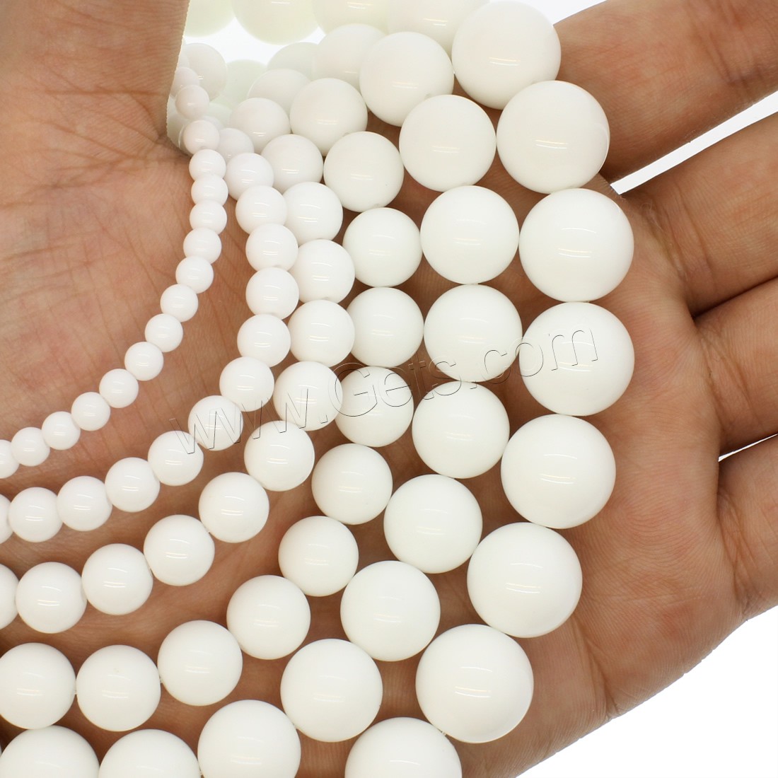 Weiße Porzellan Perlen, rund, verschiedene Größen vorhanden, weiß, Bohrung:ca. 1mm, Länge:ca. 14.9 ZollInch, verkauft von Strang