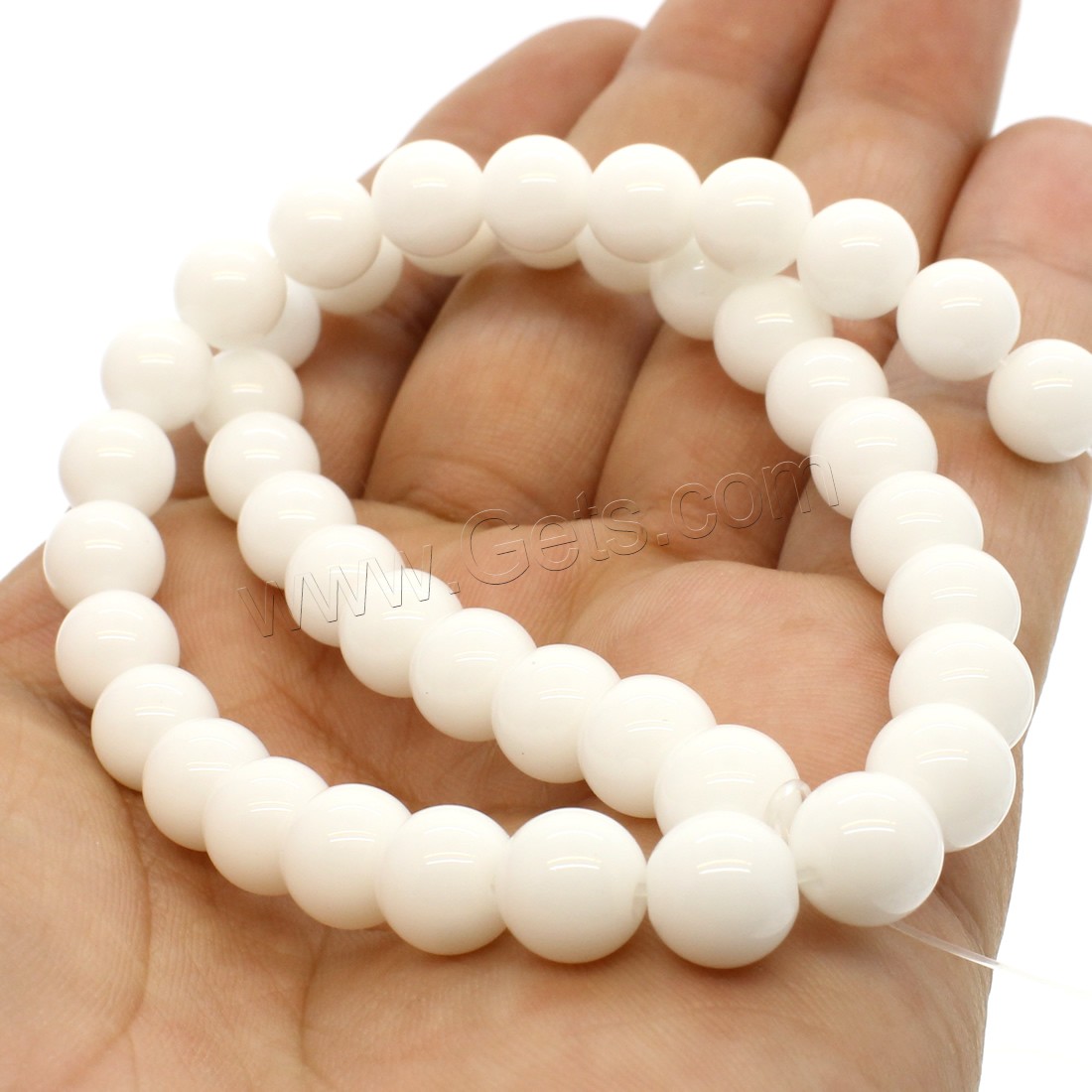 Weiße Porzellan Perlen, rund, verschiedene Größen vorhanden, weiß, Bohrung:ca. 1mm, Länge:ca. 14.9 ZollInch, verkauft von Strang