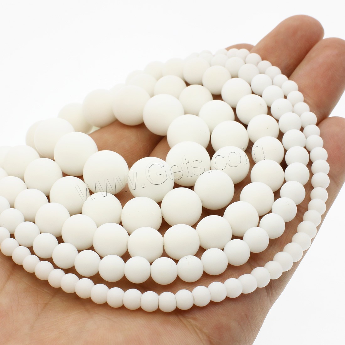 Weiße Porzellan Perlen, rund, verschiedene Größen vorhanden & satiniert, weiß, Bohrung:ca. 1mm, Länge:ca. 14.9 ZollInch, verkauft von Strang