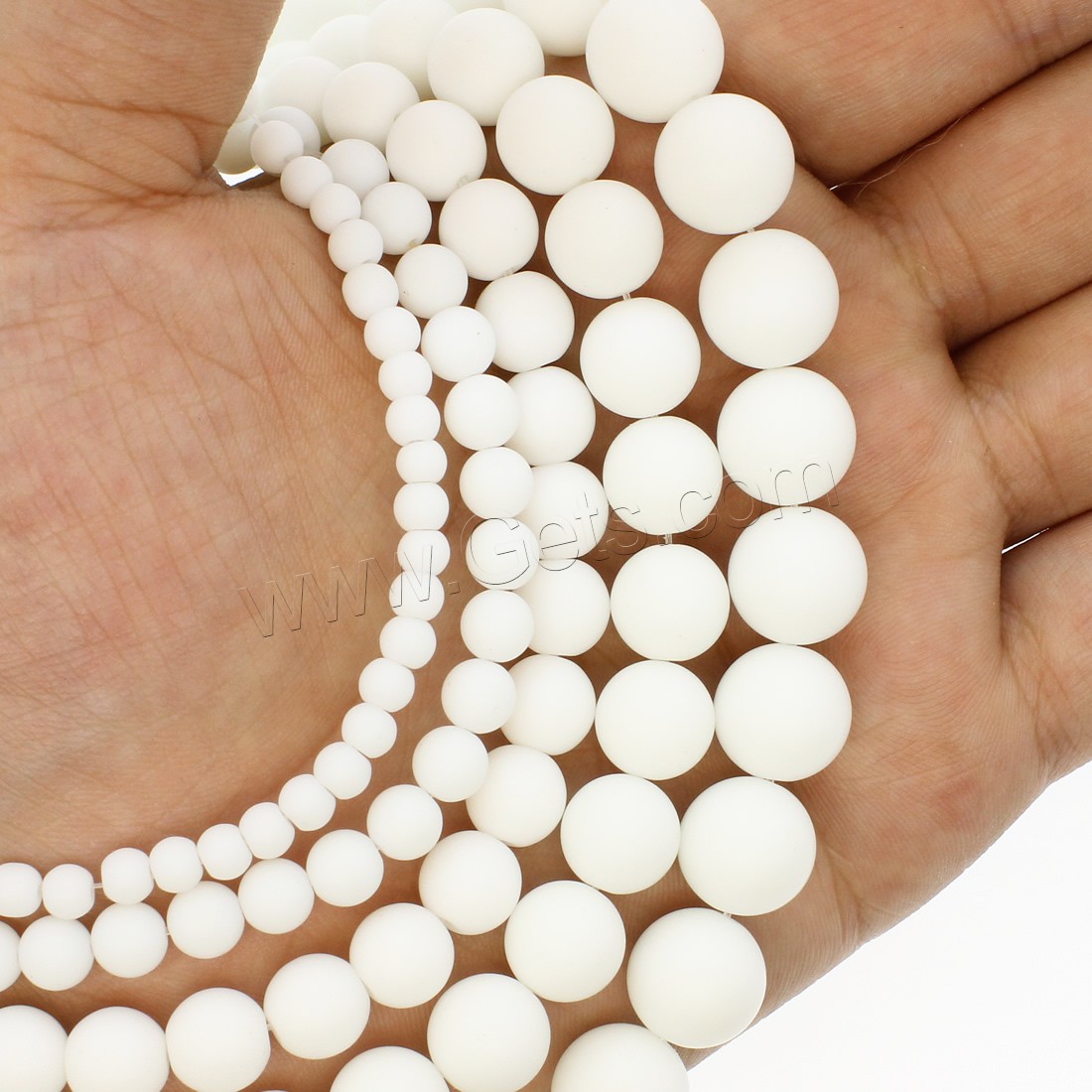 Weiße Porzellan Perlen, rund, verschiedene Größen vorhanden & satiniert, weiß, Bohrung:ca. 1mm, Länge:ca. 14.9 ZollInch, verkauft von Strang