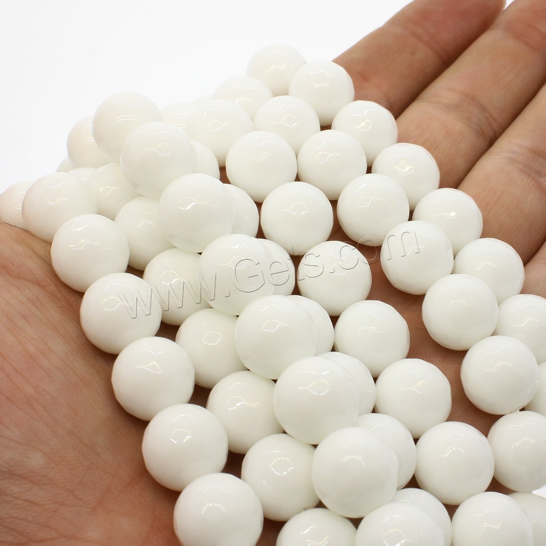 Perles en porcelaine blanche, Rond, normes différentes pour le choix & facettes, blanc, Trou:Environ 1mm, Longueur:Environ 14.9 pouce, Vendu par brin