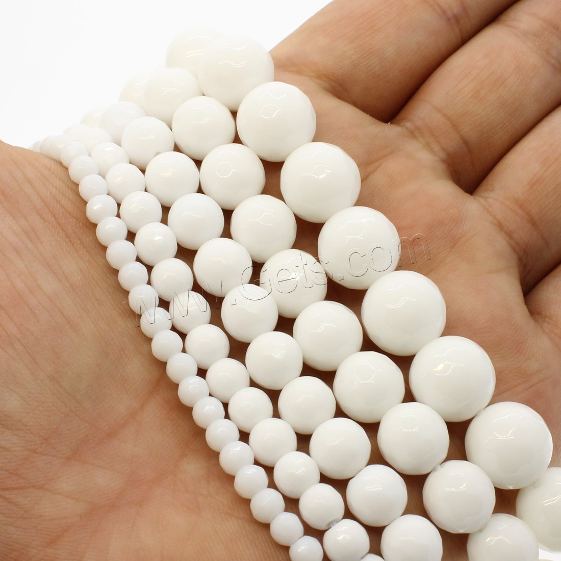 Perles en porcelaine blanche, Rond, normes différentes pour le choix & facettes, blanc, Trou:Environ 1mm, Longueur:Environ 14.9 pouce, Vendu par brin