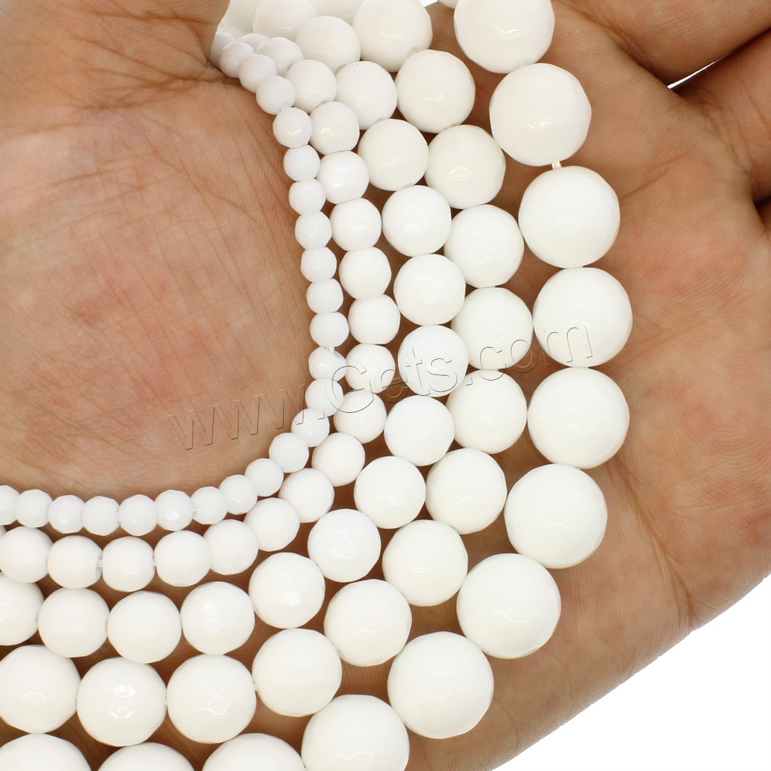 Weiße Porzellan Perlen, rund, verschiedene Größen vorhanden & facettierte, weiß, Bohrung:ca. 1mm, Länge:ca. 14.9 ZollInch, verkauft von Strang