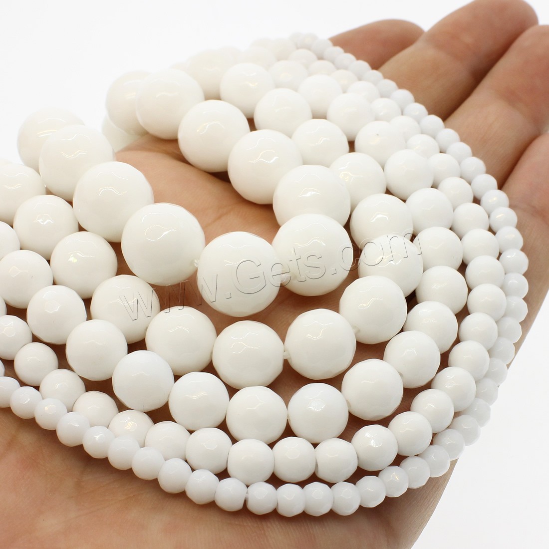 White Porcelain Beads, Round, different size for choice & faceted, white, Hole:Approx 1mm, Length:Approx 14.9 Inch, Sold By Strand