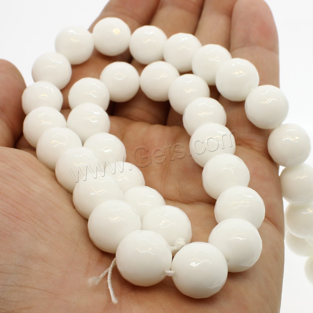 Weiße Porzellan Perlen, rund, verschiedene Größen vorhanden & facettierte, weiß, Bohrung:ca. 1mm, Länge:ca. 14.9 ZollInch, verkauft von Strang