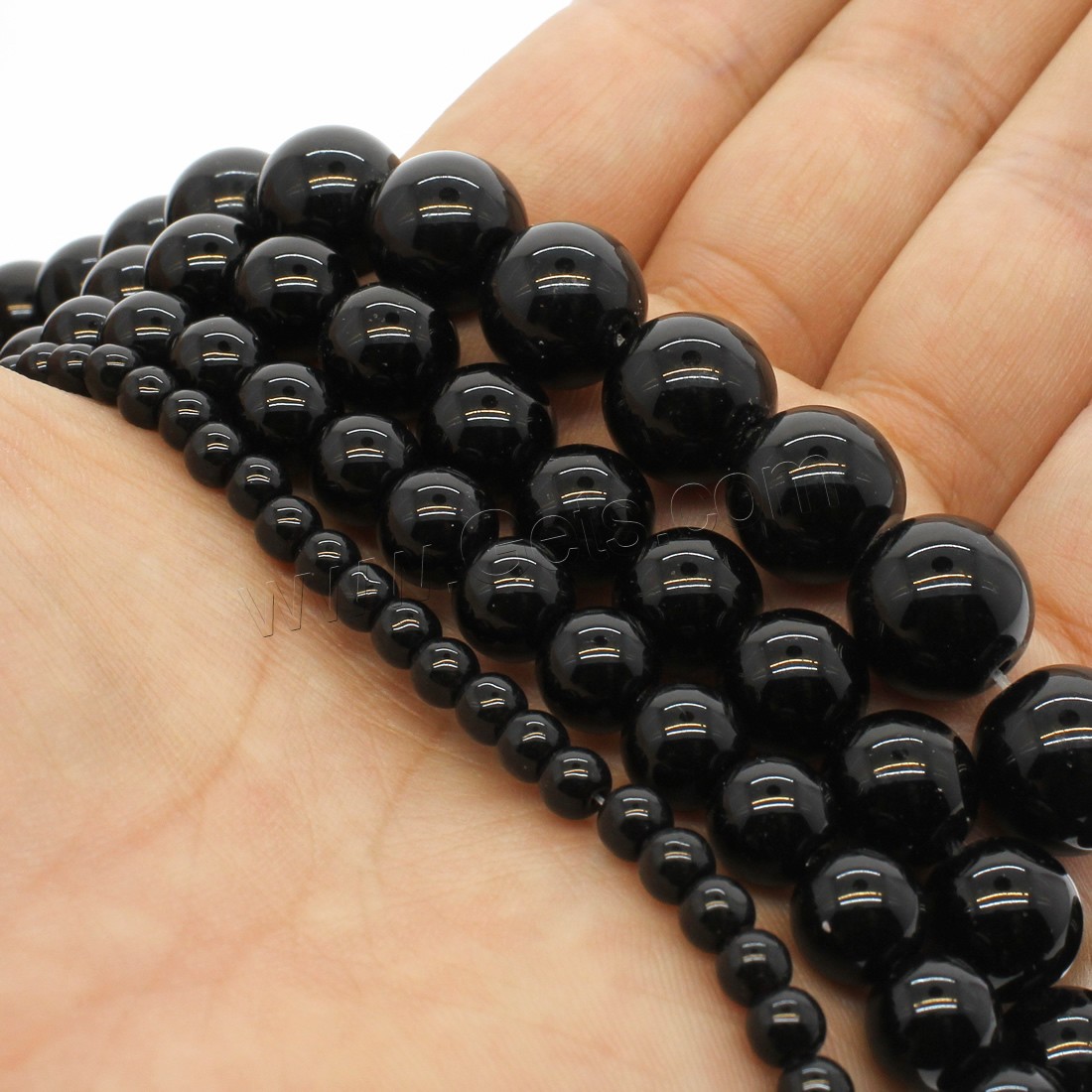 Черный камень, черный камень, Круглая, разный размер для выбора, черный, отверстие:Приблизительно 1mm, длина:Приблизительно 14.9 дюймовый, продается Strand