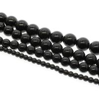 Schwarzer Stein Perle, rund, verschiedene Größen vorhanden, schwarz, Bohrung:ca. 1mm, Länge:ca. 14.9 ZollInch, verkauft von Strang