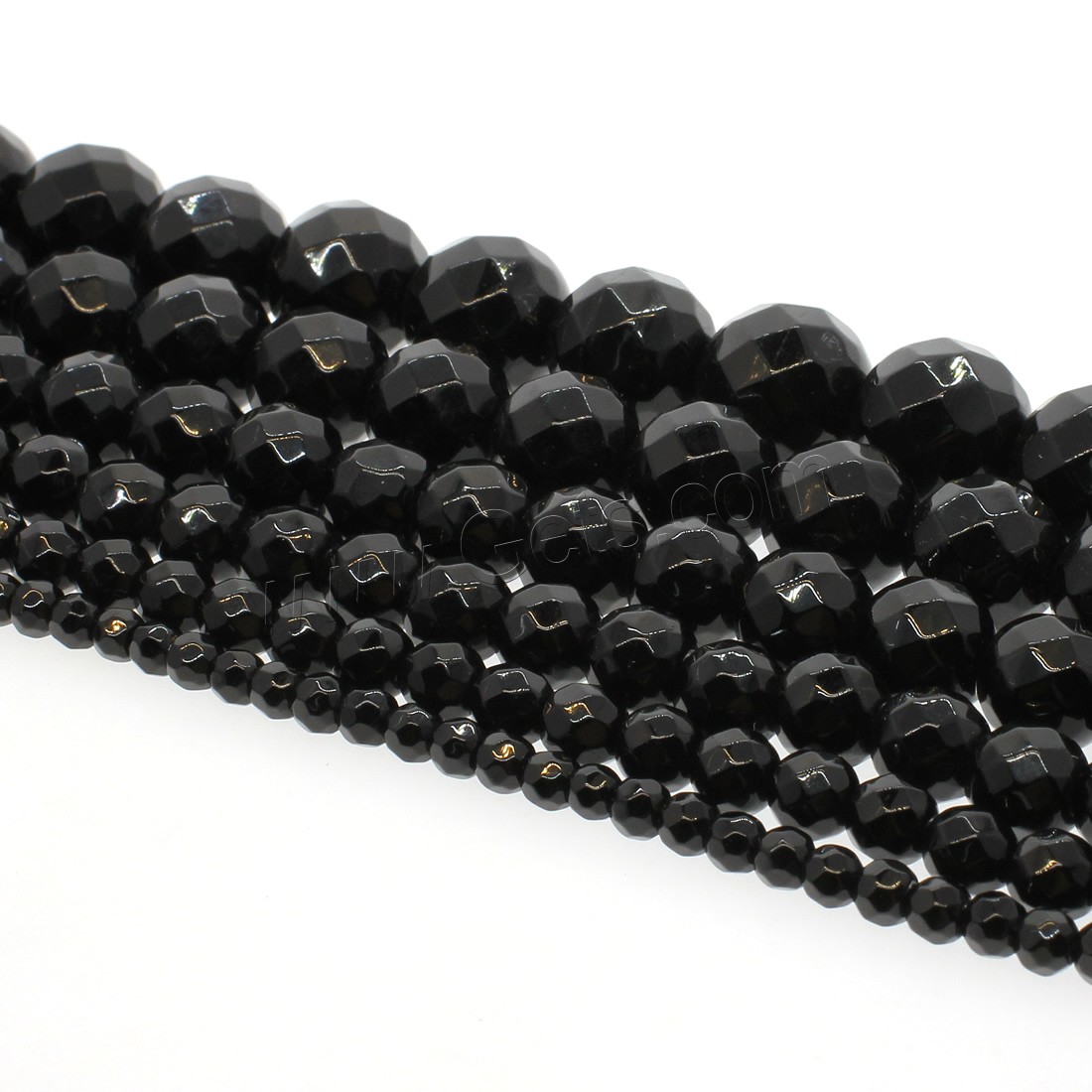 黒い石ビーズ, ブラックストーン, ラウンド形, 異なるサイズの選択 & 切り面, ブラック, 穴:約 1mm, 長さ:約 14.9 インチ, 売り手 ストランド