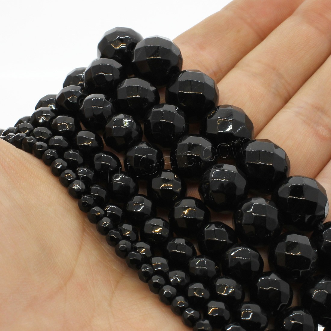 Черный камень, черный камень, Круглая, разный размер для выбора & граненый, черный, отверстие:Приблизительно 1mm, длина:Приблизительно 14.9 дюймовый, продается Strand