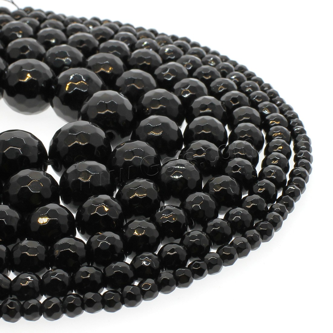 Black Stone Bead, Round, different size for choice & faceted, black, Hole:Approx 1mm, Length:Approx 14.9 Inch, Sold By Strand