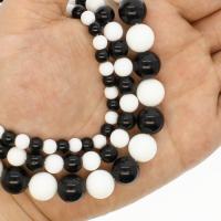 Mixed Gemstone Beads, Round white and black Approx 1mm Approx 14.9 Inch 