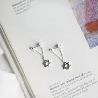 Sterling Silver Drop Earring, 925 Sterling Silver, Hexagram, platinum plated, oval chain & for woman & hollow, 30mm, 8mm 