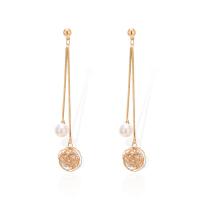 Zinc Alloy Drop Earring, with Rhinestone & Plastic Pearl, Round, plated, for woman & hollow 80mm 