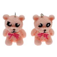 Animal Resin Pendant, with Iron, Bear, fashion jewelry & DIY, pink Approx 2mm 