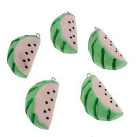 Resin Pendant, with Iron, Watermelon, Mini & cute & fruit design & DIY, green Approx 2.5mm 