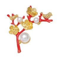 Zinc Alloy Brooch Finding, with ABS Plastic Pearl, gold color plated, fashion jewelry & DIY & enamel 