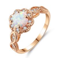 Rhinestone Brass Finger Ring, with Opal, gold color plated & for woman & with rhinestone 