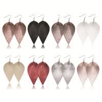 PU Leather Drop Earring, with Zinc Alloy, Teardrop, silver color plated, dyed & for woman 62*35mm 