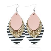 Fashion Create Jewelry Earring, PU Leather, with Sequins & Zinc Alloy, Teardrop, silver color plated, three layers & dyed & for woman 45*80mm 