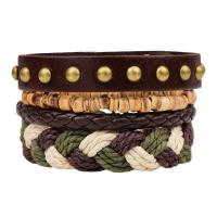 PU Leather Bracelet, with Wood & Brass, antique bronze color plated, 4 pieces & Unisex & adjustable Approx 7.5 Inch 