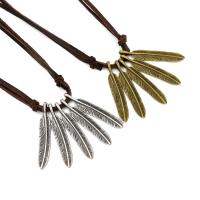 PU Leather Necklace, with Zinc Alloy, Feather, plated, Unisex & adjustable 3mm Approx 17-35 Inch 