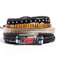 PU Leather Bracelet, with Wood & Zinc Alloy, plated, random style & 4 pieces & Unisex Approx 7.5 Inch 