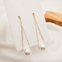Zinc Alloy Drop Earring, with Plastic Pearl, sterling silver post pin, Round, gold color plated, Korean style & for woman 