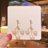 Plastic Pearl Zinc Alloy Earring, with Plastic Pearl, sterling silver post pin, gold color plated, Korean style & for woman & with rhinestone, 45mm 
