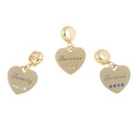 Stainless Steel European Pendants, 304 Stainless Steel, Heart, gold color plated, cute & DIY & with rhinestone Approx 4mm 