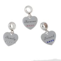 Stainless Steel European Pendants, 304 Stainless Steel, Heart, DIY & with rhinestone Approx 4mm 