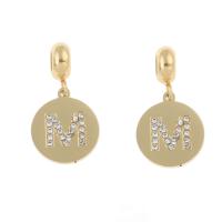 Stainless Steel European Pendants, 304 Stainless Steel, Round, gold color plated & with rhinestone Approx 4mm 