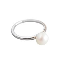 925 Sterling Silver Open Finger Ring, with Freshwater Pearl, platinum plated, vintage & Adjustable & for woman, silver color, 16.5mm, US Ring 