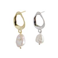 Sterling Silver Pearl Drop Earring, 925 Sterling Silver, with Freshwater Pearl, sterling silver post pin, plated, for woman & hollow 35mm 