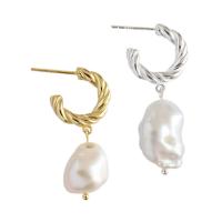 Sterling Silver Pearl Drop Earring, 925 Sterling Silver, with Freshwater Pearl, sterling silver post pin, plated, fashion jewelry & for woman 30-35mm 