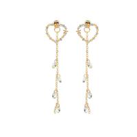 Brass Drop Earring, with 925 Sterling Silver, plated, fashion jewelry & for woman, golden 