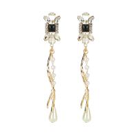 Brass Drop Earring, with 925 Sterling Silver, plated, fashion jewelry & for woman & with cubic zirconia, golden 
