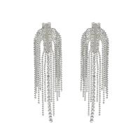 Brass Tassel Earring, with 925 Sterling Silver, plated, fashion jewelry & for woman & with cubic zirconia 