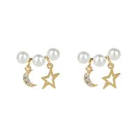 Brass Drop Earring, with 925 Sterling Silver & Plastic Pearl, plated, fashion jewelry & for woman 