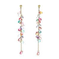 Brass Drop Earring, with 925 Sterling Silver, plated, fashion jewelry & for woman & with cubic zirconia, multi-colored 