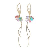 Brass Drop Earring, with 925 Sterling Silver, plated, fashion jewelry & for woman & with cubic zirconia, golden 