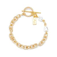 Iron Bracelet, with Plastic Pearl, plated, fashion jewelry & for woman, golden, 176mm 