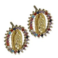 Brass Stud Earring, gold color plated, fashion jewelry & micro pave cubic zirconia & for woman 0.8mm 