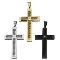 Colgantes de Cruces de acero inoxidable, chapado, Joyería & con diamantes de imitación, más colores para la opción, 28x49.5x3.5mm, agujero:aproximado 4x8mm, Vendido por UD