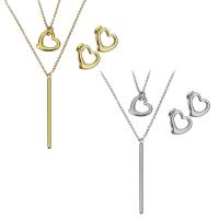 Fashion Stainless Steel Jewelry Sets, Stud Earring & necklace, with 2Inch extender chain, Heart, plated, Double Layer & oval chain & for woman 1.5mm Approx 16.5 Inch 