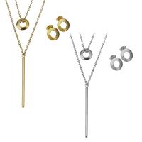 Fashion Stainless Steel Jewelry Sets, Stud Earring & necklace, with 2Inch extender chain, plated, Double Layer & oval chain & for woman 1.5mm Approx 16.5 Inch 