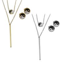 Enamel Stainless Steel Jewelry Sets, Stud Earring & necklace, with 2Inch extender chain, plated, Double Layer & oval chain & for woman 1.5mm Approx 17 Inch 