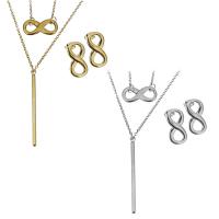 Fashion Stainless Steel Jewelry Sets, Stud Earring & necklace, with 2Inch extender chain, Infinity, plated, Double Layer & oval chain & for woman 1.5mm Approx 17 Inch 