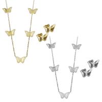 Fashion Stainless Steel Jewelry Sets, Stud Earring & necklace, with 2Inch extender chain, Butterfly, plated, fashion jewelry & oval chain & for woman 1.5mm Approx 18.5 Inch 