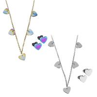 Fashion Stainless Steel Jewelry Sets, Stud Earring & necklace, with 2Inch extender chain, Heart, plated, fashion jewelry & oval chain & for woman 1.5mm Approx 16.5 Inch 