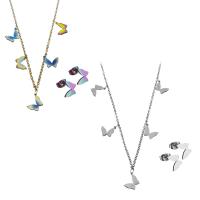 Fashion Stainless Steel Jewelry Sets, Stud Earring & necklace, with 2Inch extender chain, Butterfly, plated, fashion jewelry & oval chain & for woman 1.5mm Approx 16.5 Inch 